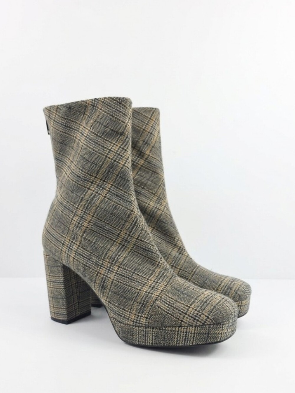 Free People Day for Night Grey Plaid Platform Ankle Boots Size EU 41 US 9.5-10